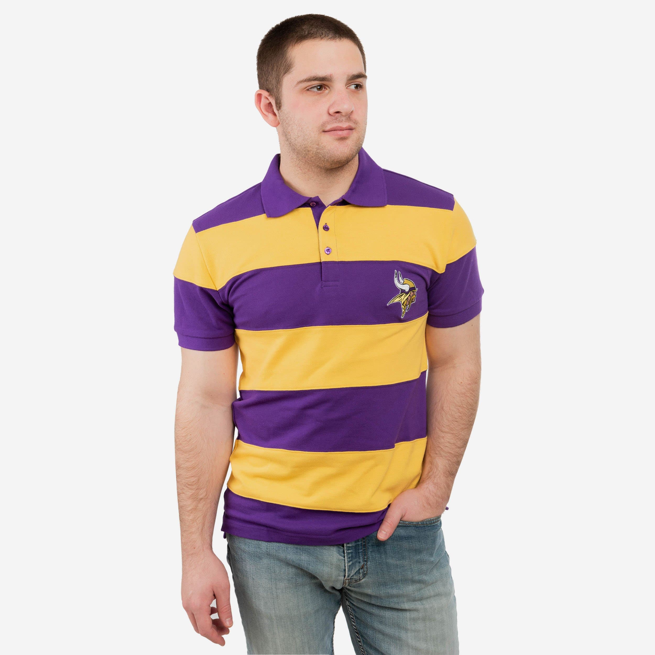 FOCO Minnesota Vikings NFL Mens Cotton Stripe Polo Shirt