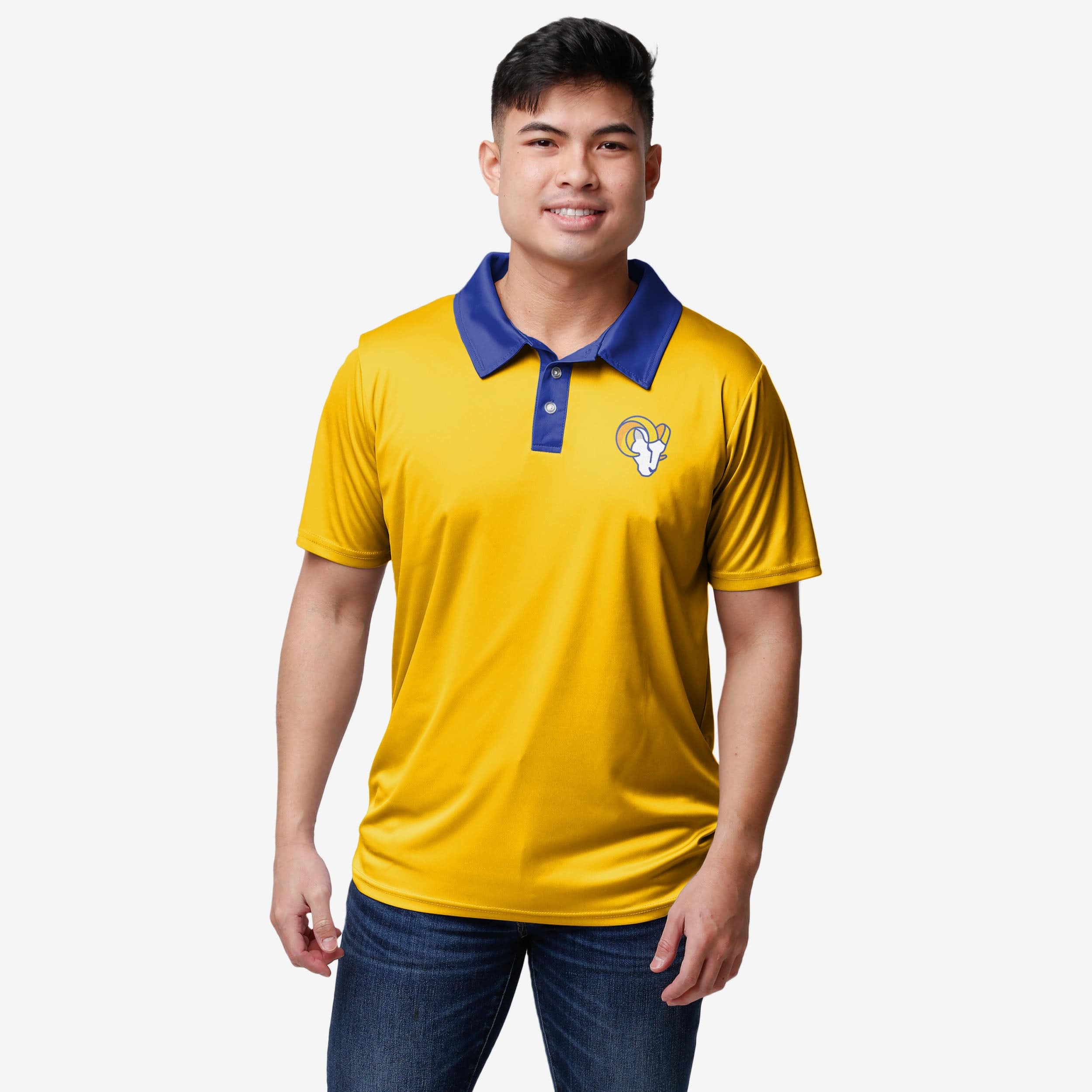 FOCO Los Angeles Rams Striped Polyester Polo, Mens Size: S