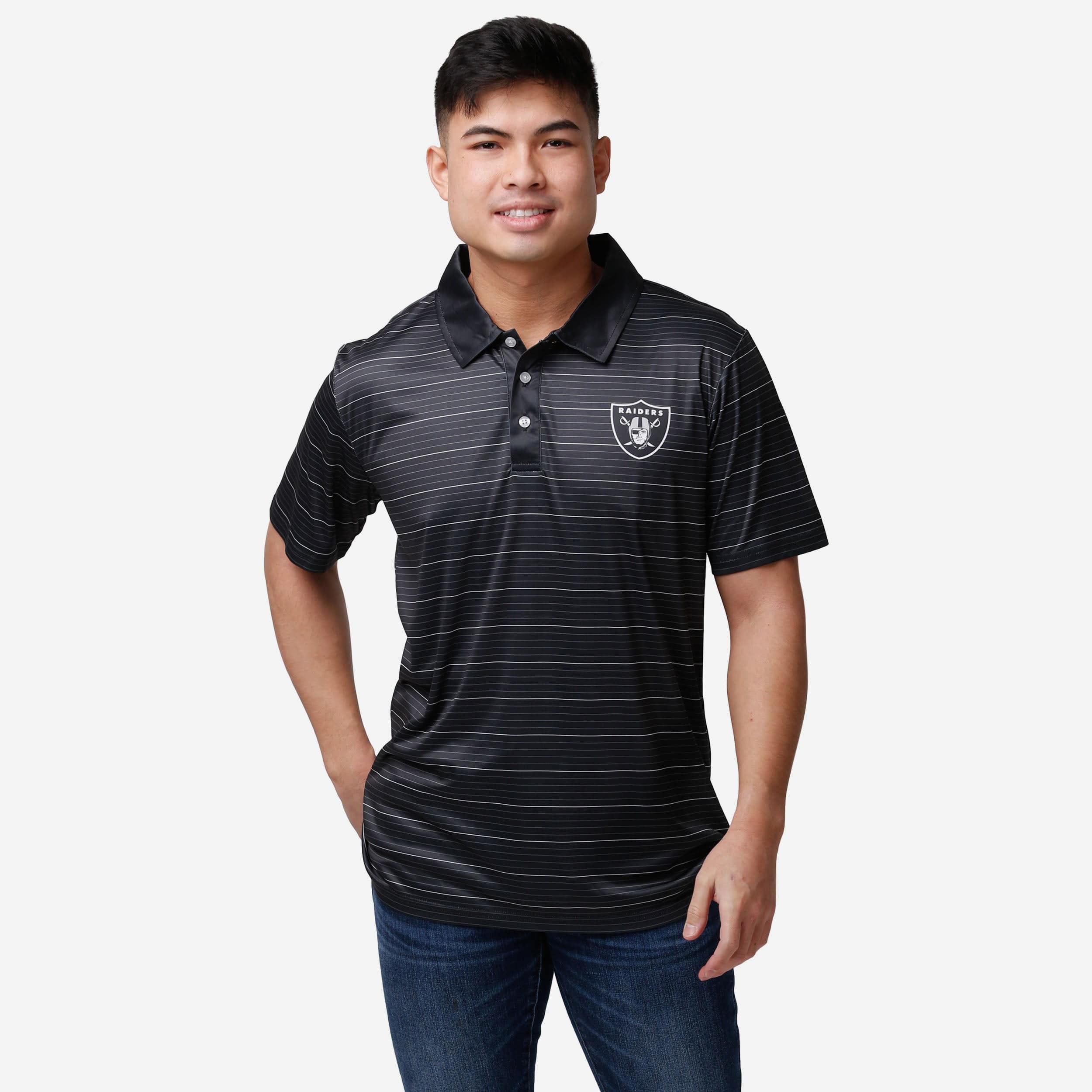 Foco NFL Oakland Raiders Football Team Logo cotton Stripe Polo Shirt, Team  color, X-Large