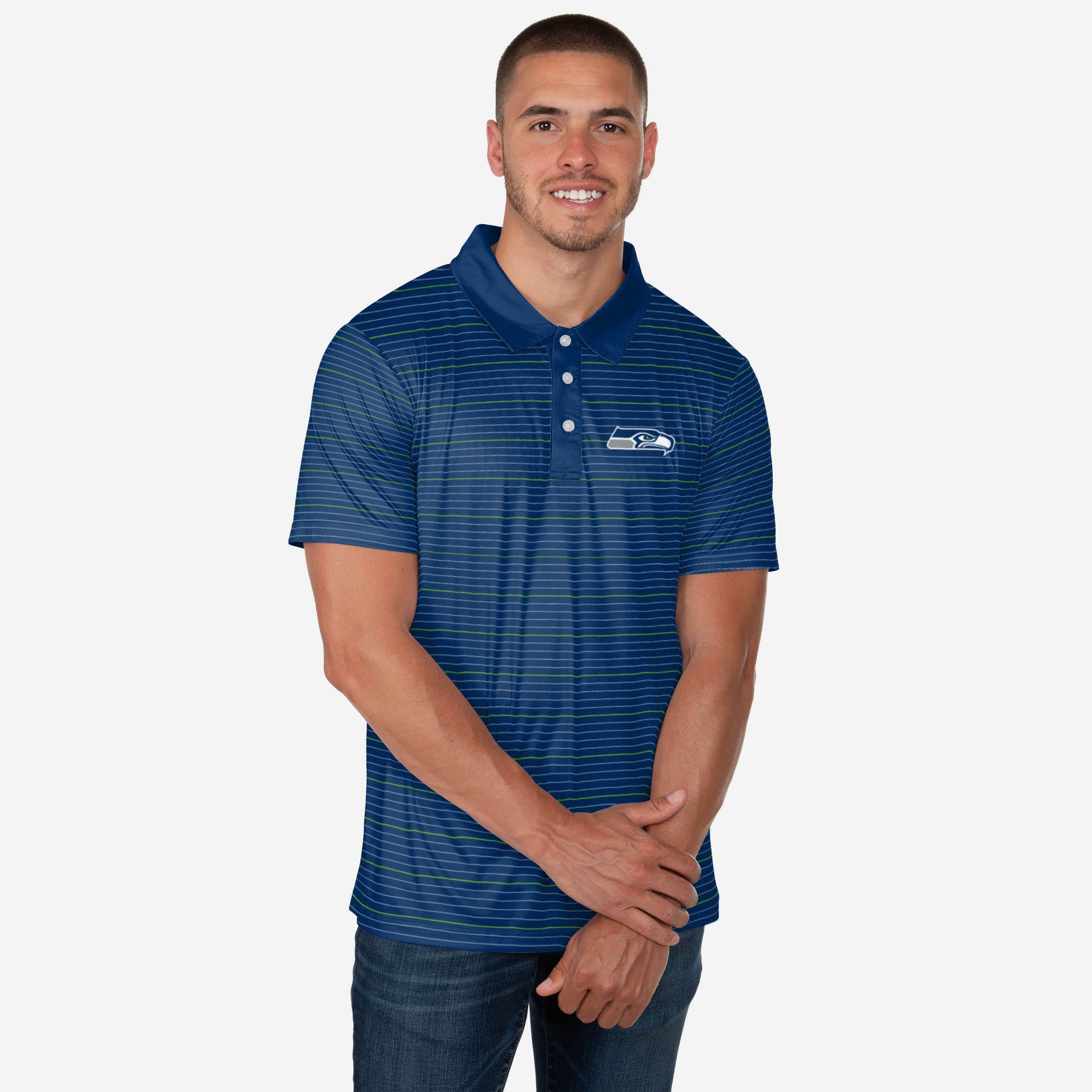 FOCO Seattle Seahawks NFL Mens Cotton Stripe Polo Shirt