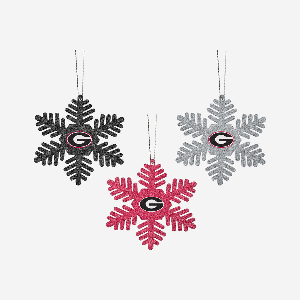 Georgia Bulldogs 3 Pack Metal Glitter Snowflake Ornament FOCO - FOCO.com