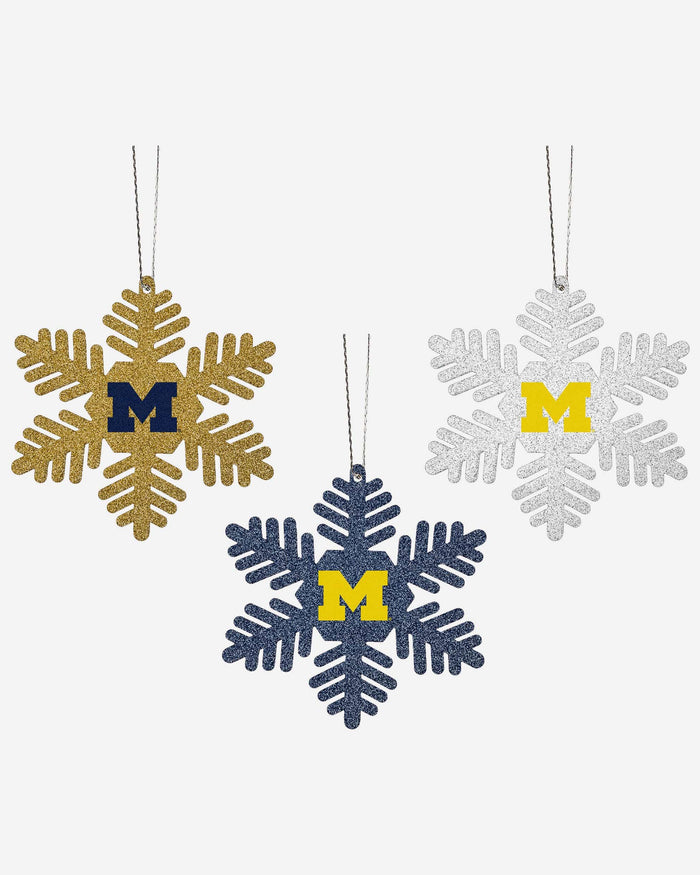 Michigan Wolverines 3 Pack Metal Glitter Snowflake Ornament FOCO - FOCO.com
