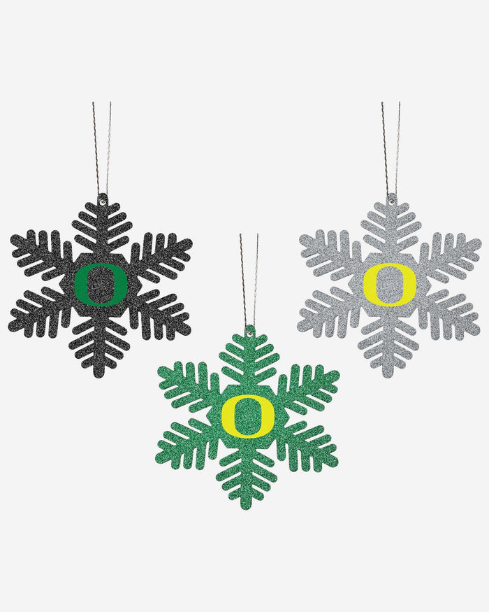 Oregon Ducks 3 Pack Metal Glitter Snowflake Ornament FOCO - FOCO.com