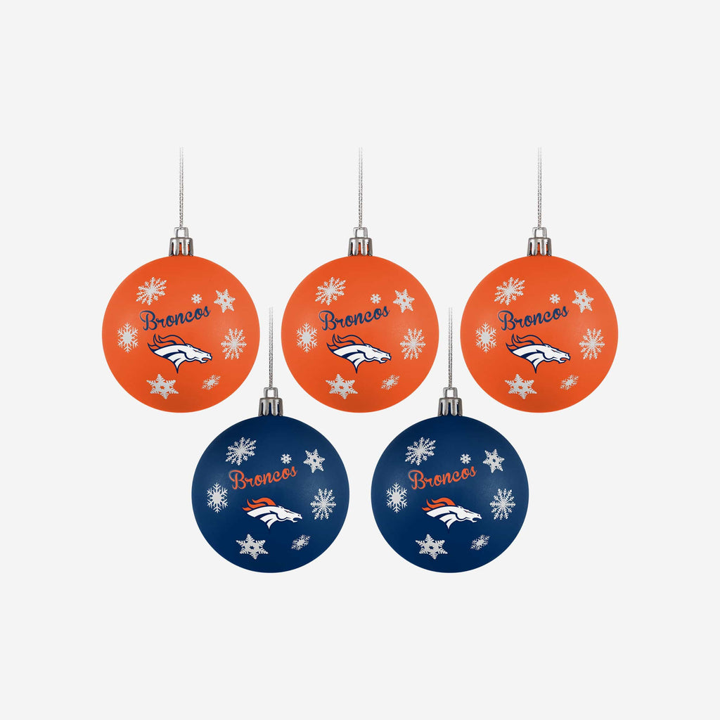 Denver Broncos 5 Pack Shatterproof Ball Ornament Set FOCO