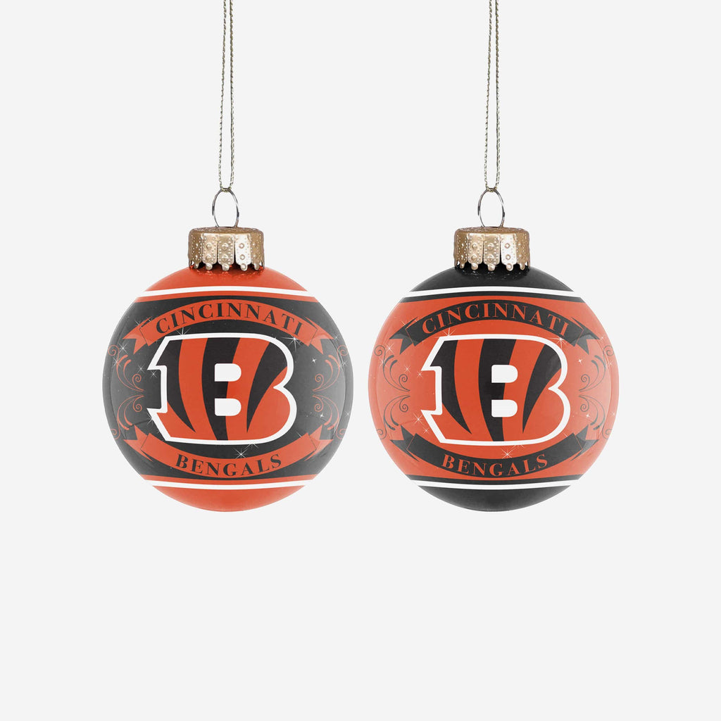 Cincinnati Bengals 2 Pack Glass Ball Ornament Set Foco - FOCO.com