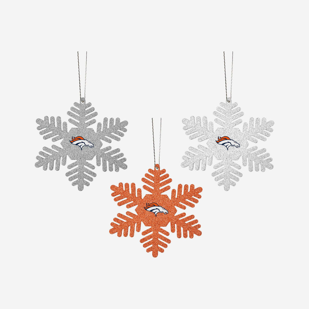 Denver Broncos 3 Pack Metal Glitter Snowflake Ornament FOCO - FOCO.com