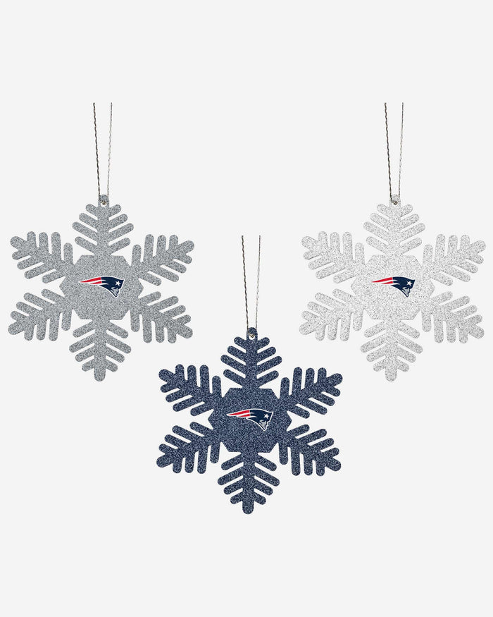 New England Patriots 3 Pack Metal Glitter Snowflake Ornament FOCO - FOCO.com