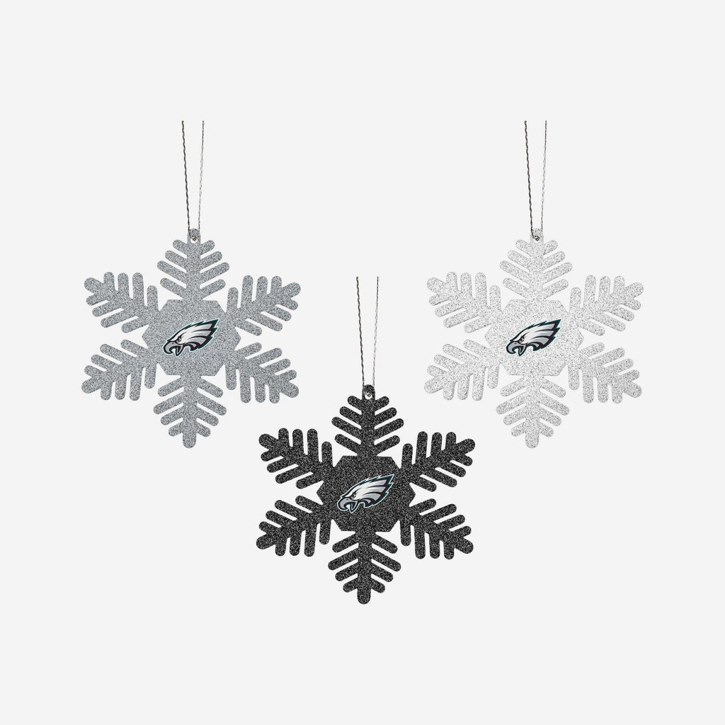 Philadelphia Eagles 3 Pack Metal Glitter Snowflake Ornament FOCO - FOCO.com