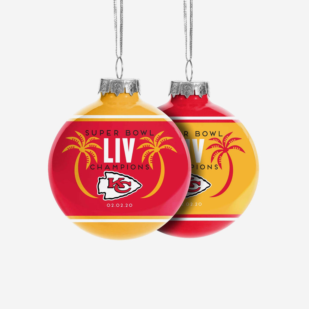 Kansas City Chiefs Super Bowl LIV Champions 2 Pack Glass Ball Ornament FOCO - FOCO.com