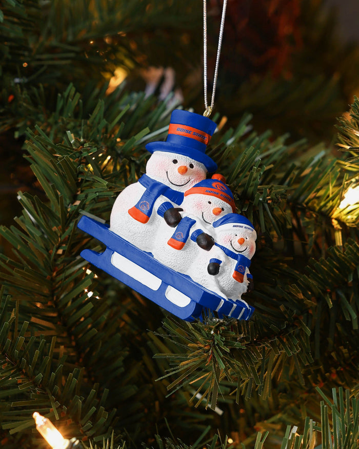 Boise State Broncos Sledding Snowmen Ornament FOCO - FOCO.com