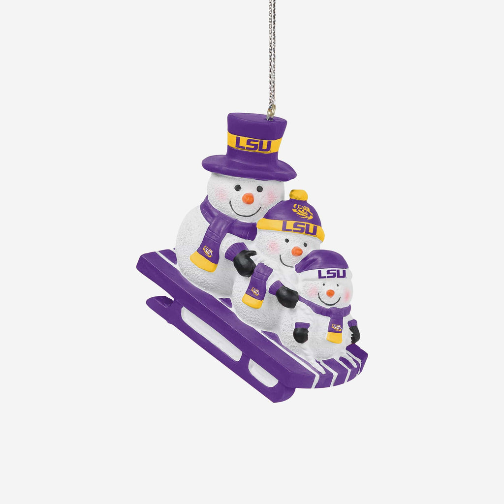 LSU Tigers Sledding Snowmen Ornament FOCO - FOCO.com