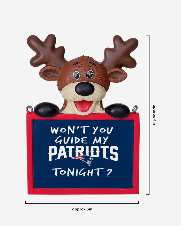 New England Patriots Reindeer With Sign Ornament FOCO - FOCO.com