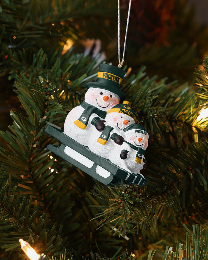 Green Bay Packers Sledding Snowmen Ornament FOCO - FOCO.com