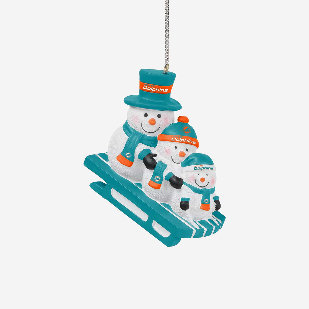 Miami Dolphins Sledding Snowmen Ornament FOCO - FOCO.com