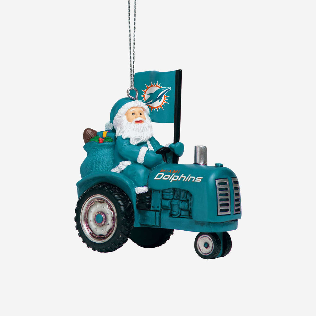 Miami Dolphins Santa Riding Tractor Ornament FOCO - FOCO.com