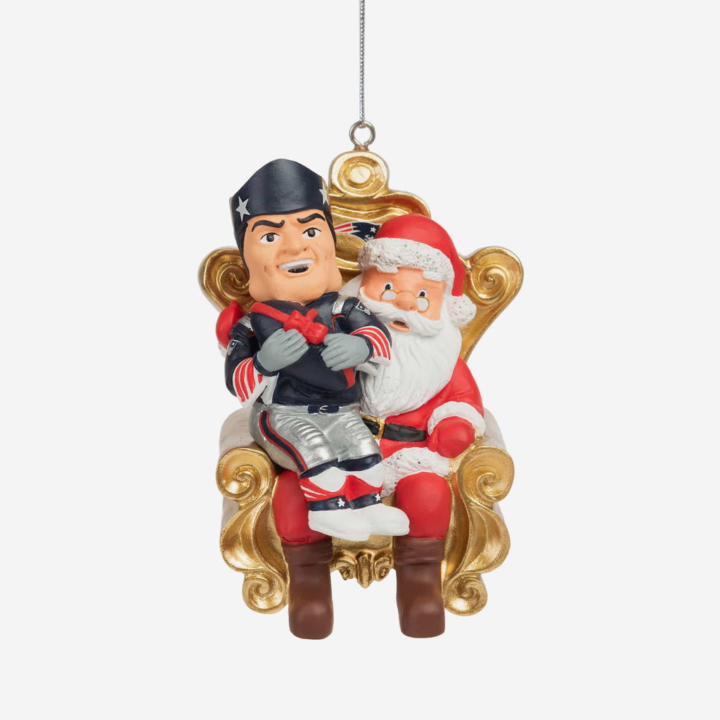 Pat the Patriot New England Patriots Mascot On Santa's Lap Ornament FOCO - FOCO.com