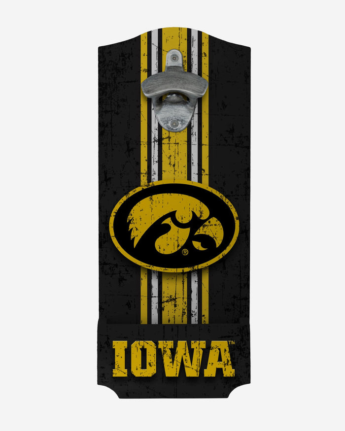 Iowa Hawkeyes Wooden Bottle Cap Opener Sign FOCO - FOCO.com