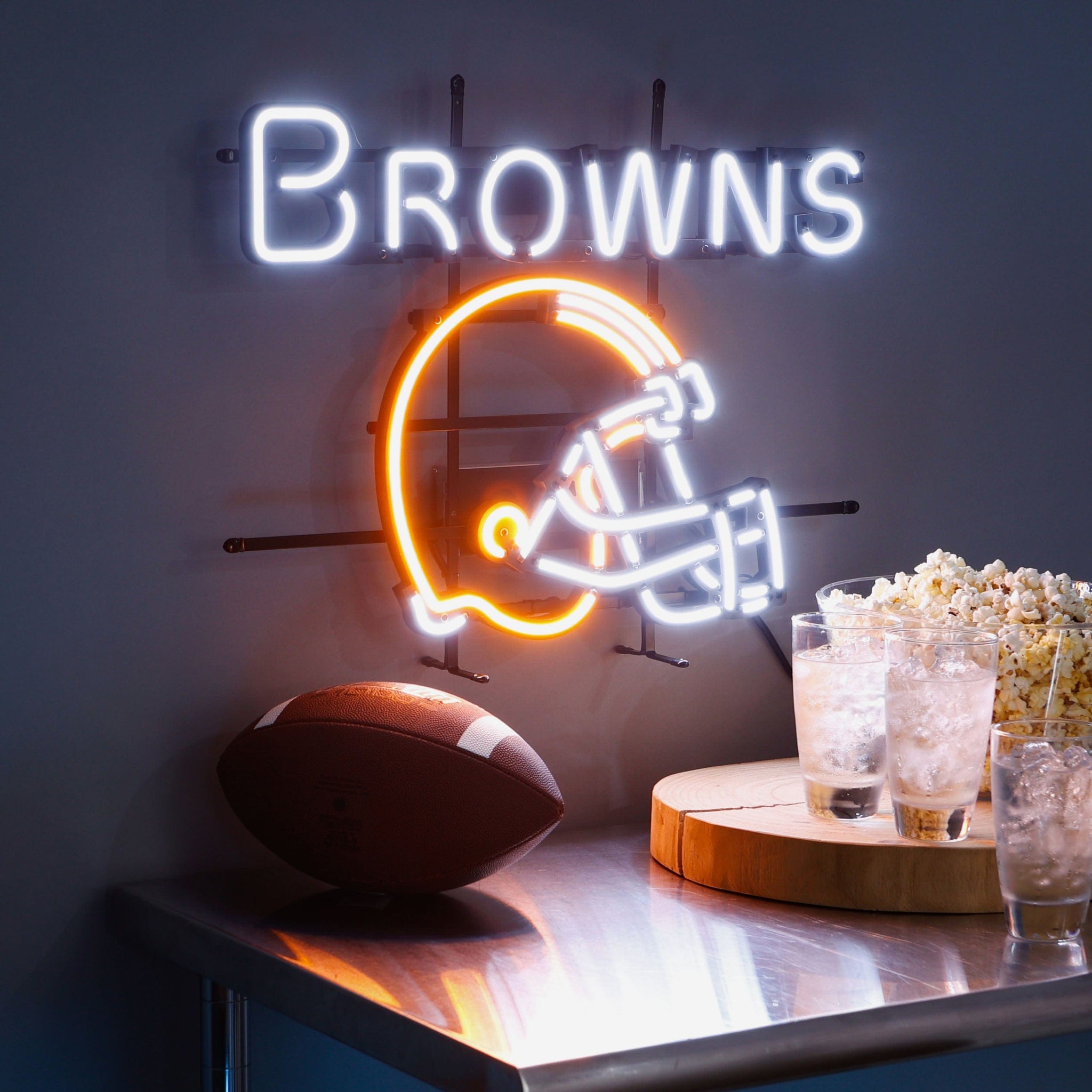 Cleveland Browns flag, NFL, orange brown metal background