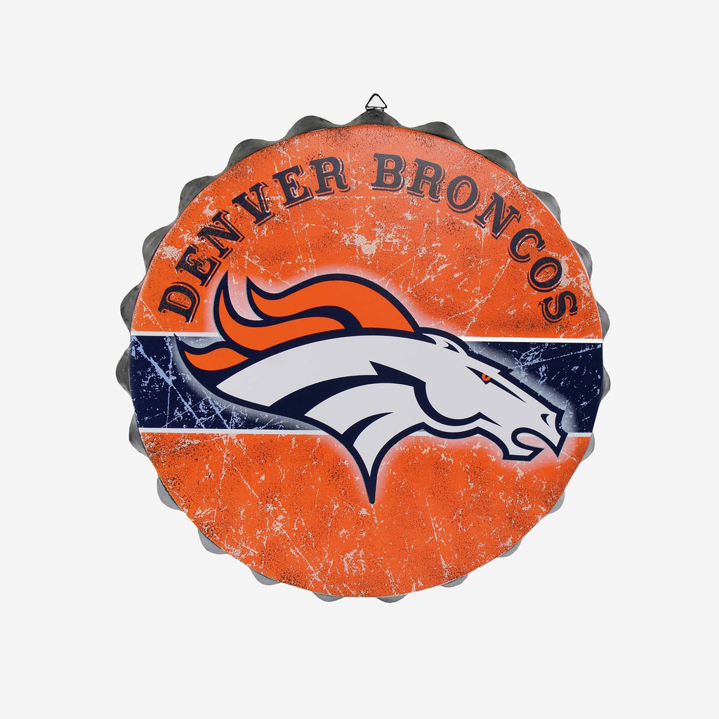 Denver Broncos Metal Distressed Bottle Cap Sign FOCO - FOCO.com