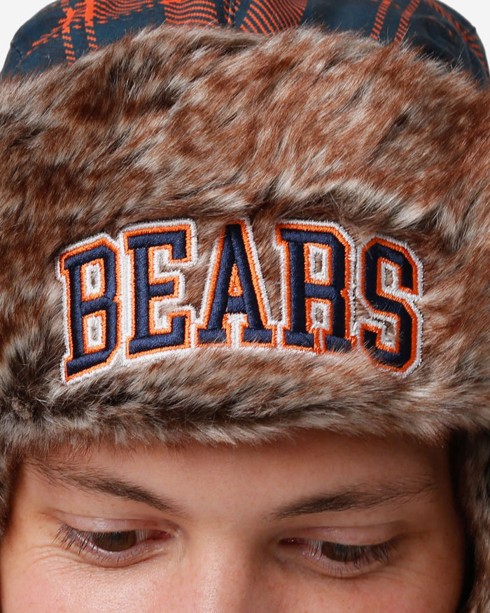 Chicago Bears NFL Wordmark Flannel Trapper Hat FOCO