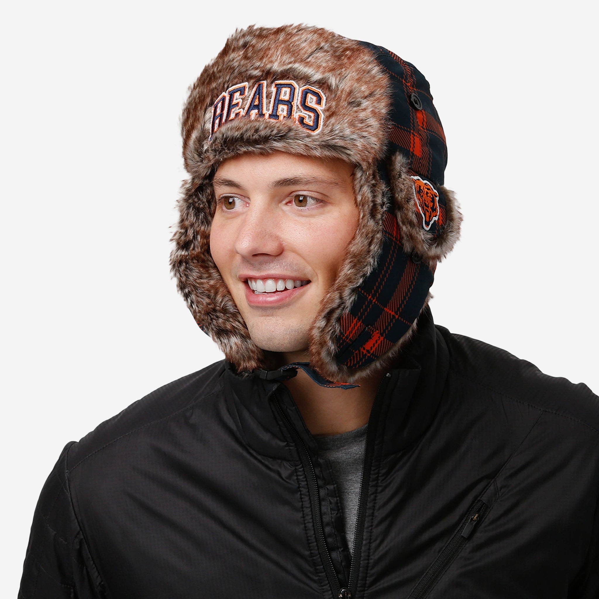 Chicago Bears NFL Wordmark Flannel Trapper Hat FOCO