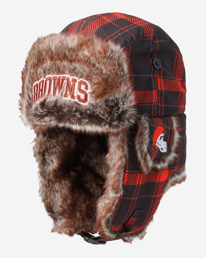 Cleveland Browns NFL Wordmark Flannel Trapper Hat FOCO - FOCO.com