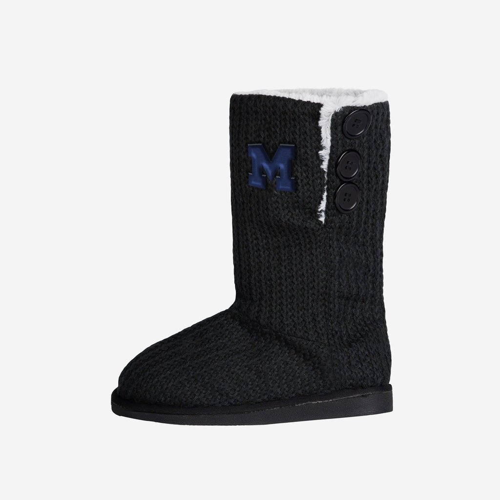 Michigan Wolverines Knit High End Button Boot Slipper FOCO - FOCO.com