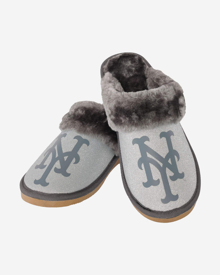 New York Mets Womens Glitter Open Back Fur Moccasin Slipper FOCO - FOCO.com