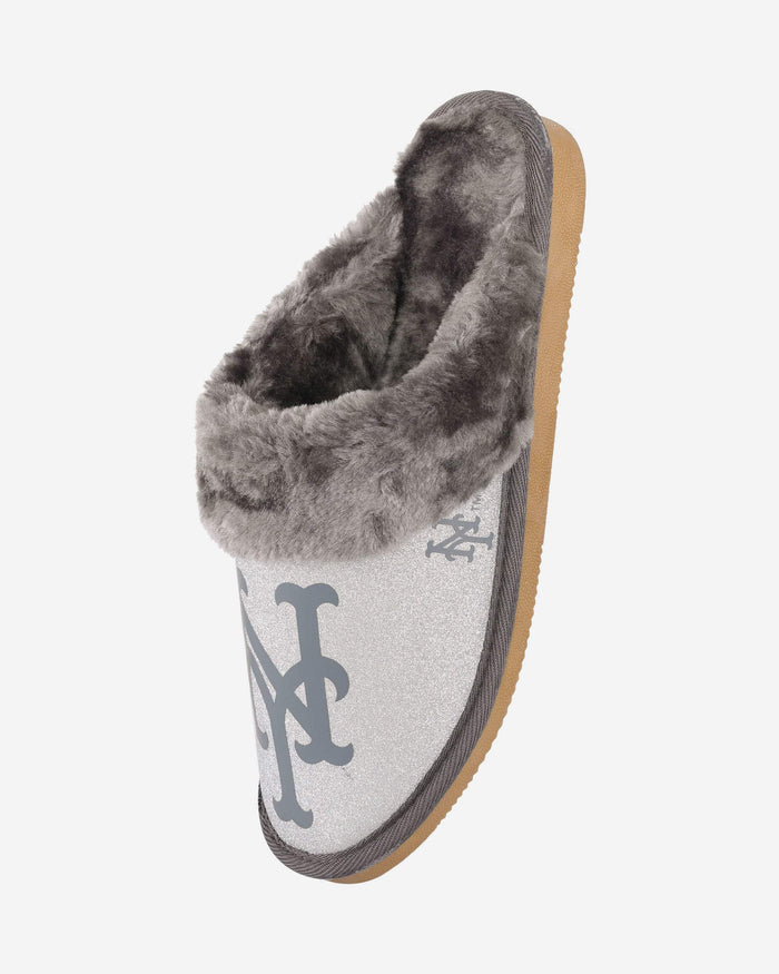 New York Mets Womens Glitter Open Back Fur Moccasin Slipper FOCO - FOCO.com