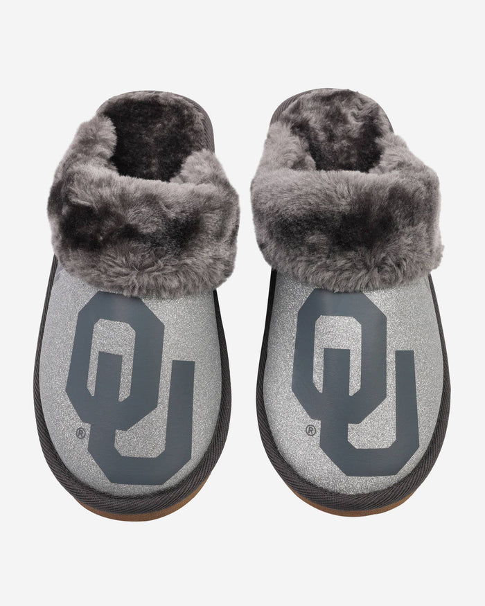 Oklahoma Sooners Womens Glitter Open Back Fur Moccasin Slipper FOCO - FOCO.com