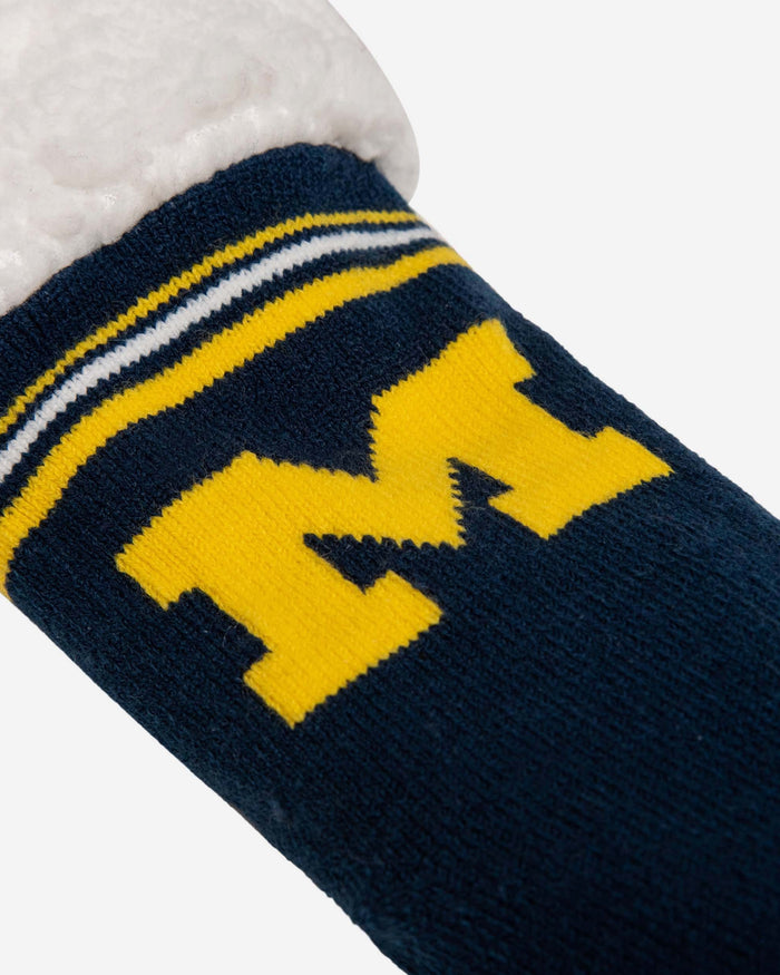 Michigan Wolverines Womens Stripe Logo Tall Footy Slipper Socks FOCO - FOCO.com