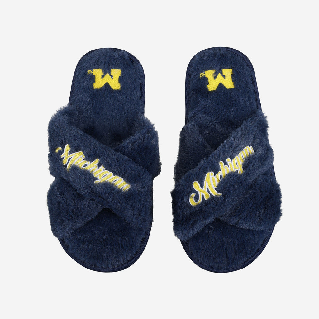 Michigan Wolverines Womens Script Wordmark Fur Cross Slide FOCO S - FOCO.com