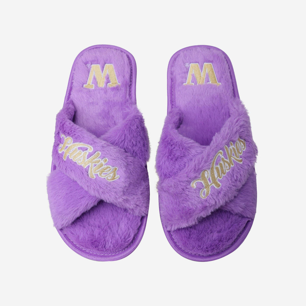 Washington Huskies Womens Script Wordmark Fur Cross Slide FOCO S - FOCO.com