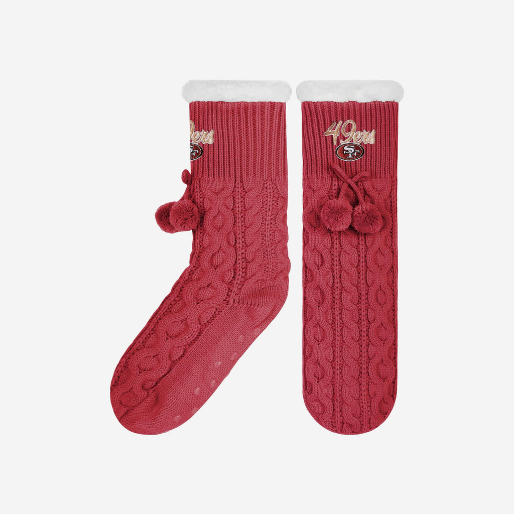 San Francisco 49ers Womens Cable Knit Footy Slipper Socks FOCO - FOCO.com