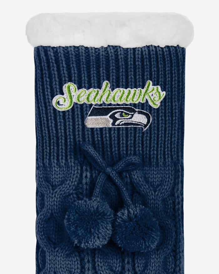 Seattle Seahawks Womens Cable Knit Footy Slipper Socks FOCO - FOCO.com