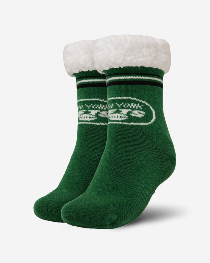 New York Jets Womens Stripe Logo Tall Footy Slipper Socks FOCO - FOCO.com