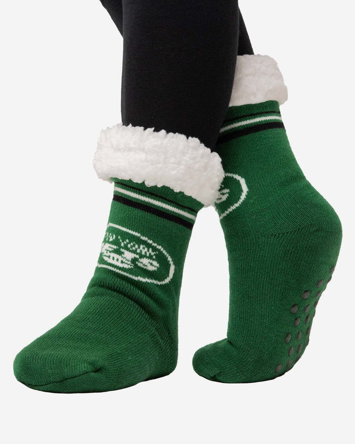 New York Jets Womens Stripe Logo Tall Footy Slipper Socks FOCO - FOCO.com