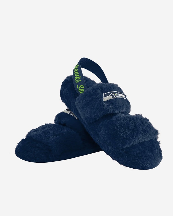 Seattle Seahawks Womens Heel Strap Wordmark Fur Slide FOCO - FOCO.com