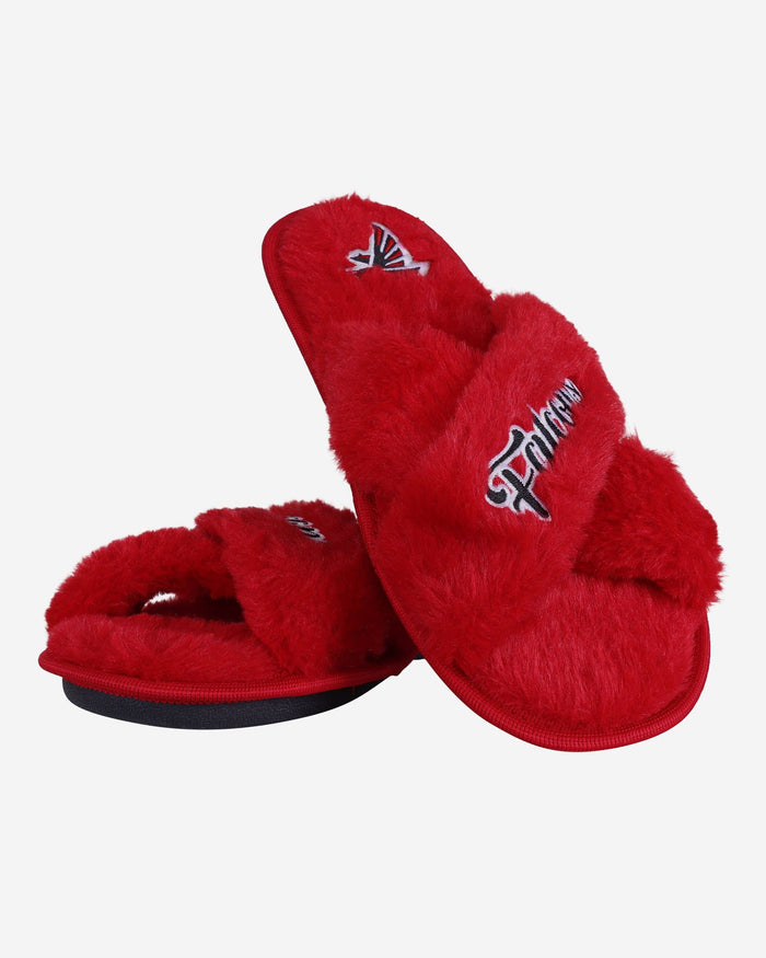 Atlanta Falcons Womens Script Wordmark Fur Cross Slide FOCO - FOCO.com