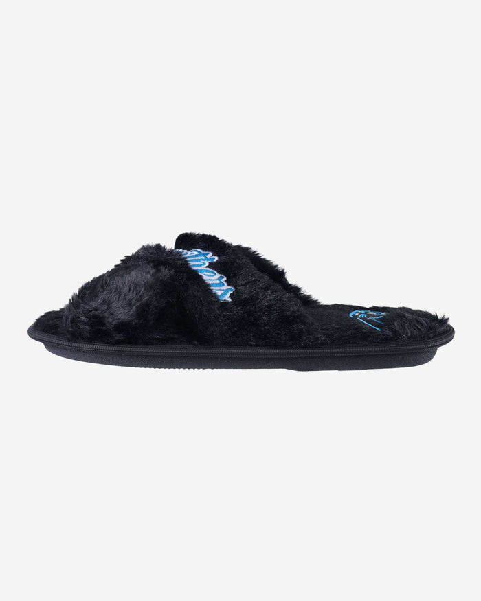 Carolina Panthers Womens Script Wordmark Fur Cross Slide FOCO - FOCO.com