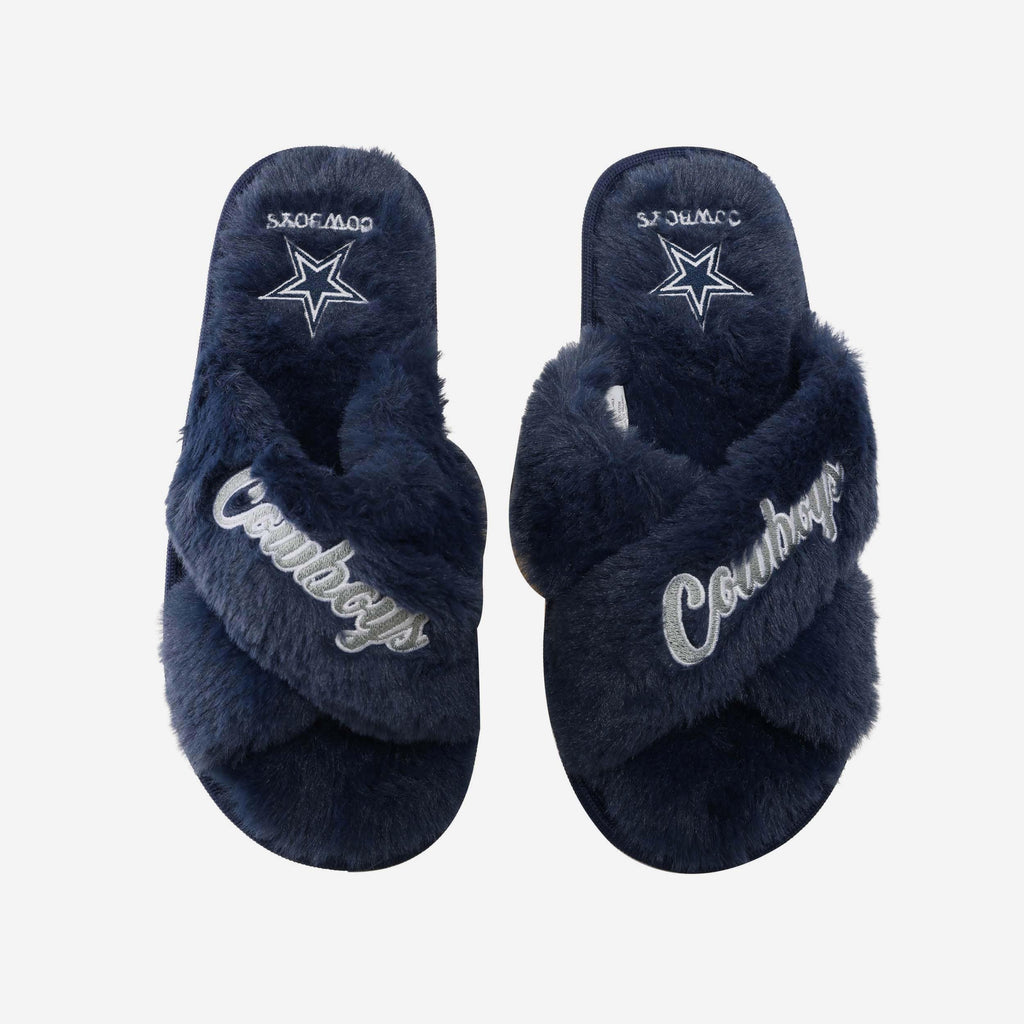 Dallas Cowboys Womens Script Wordmark Fur Cross Slide FOCO S - FOCO.com