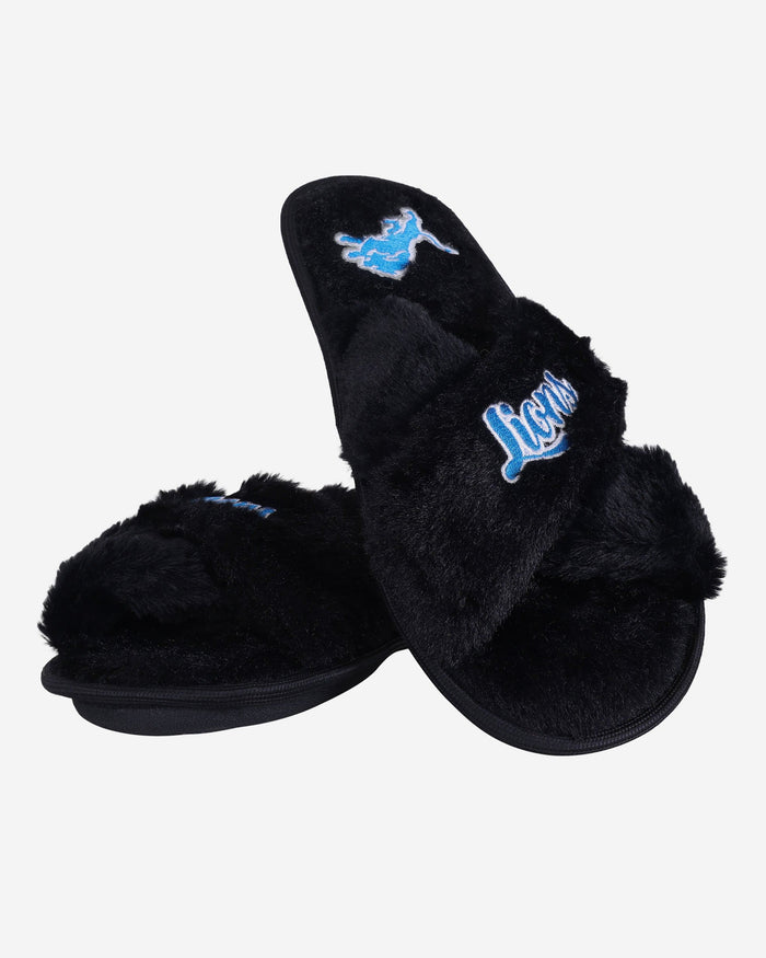 Detroit Lions Womens Script Wordmark Fur Cross Slide FOCO - FOCO.com