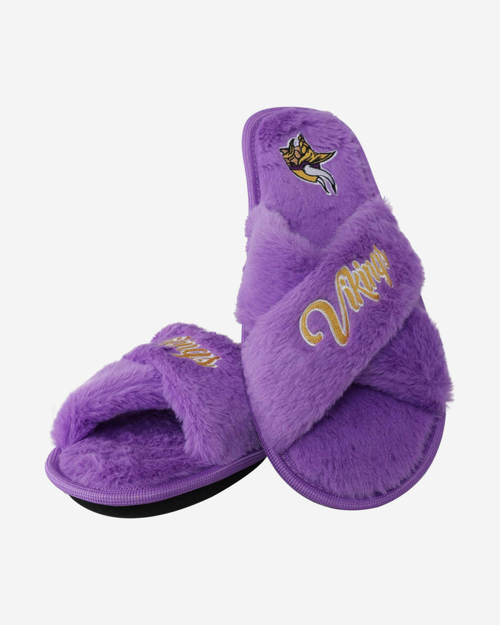 Minnesota Vikings Womens Script Wordmark Fur Cross Slide FOCO - FOCO.com