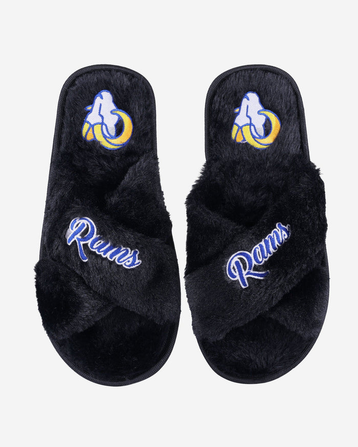 Los Angeles Rams Womens Script Wordmark Fur Cross Slide FOCO S - FOCO.com