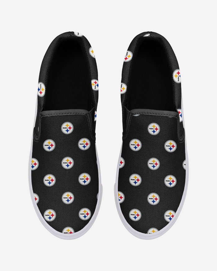 Pittsburgh Steelers Womens Repeat Logo Slip On Canvas Shoe FOCO - FOCO.com