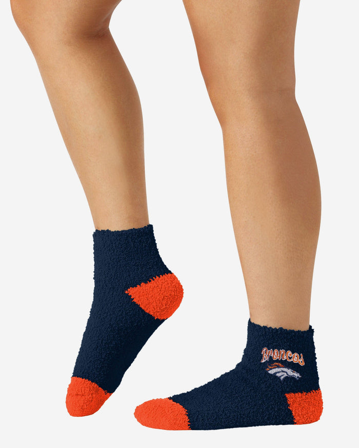 Denver Broncos 2 Pack Womens Script Logo Fuzzy Ankle Socks FOCO - FOCO.com