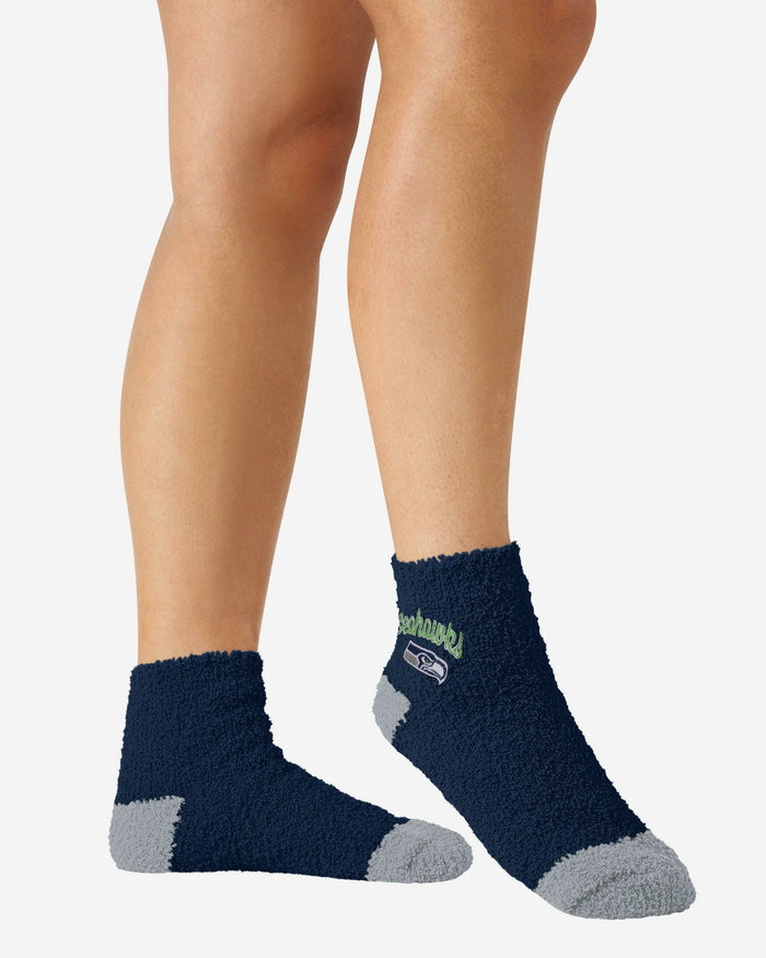 Seattle Seahawks 2 Pack Womens Script Logo Fuzzy Ankle Socks FOCO - FOCO.com