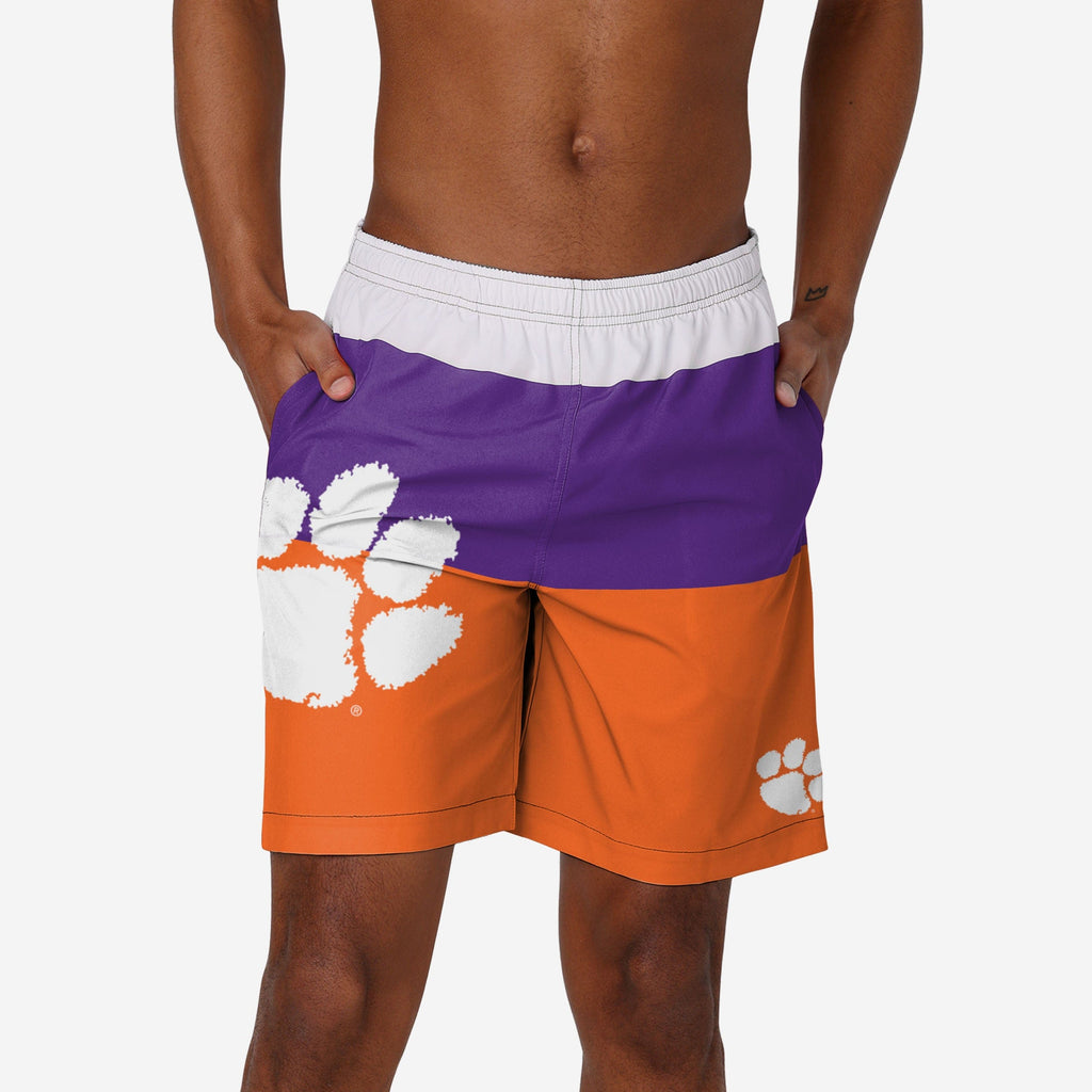 Clemson Tigers 3 Stripe Big Logo Swimming Trunks FOCO S - FOCO.com