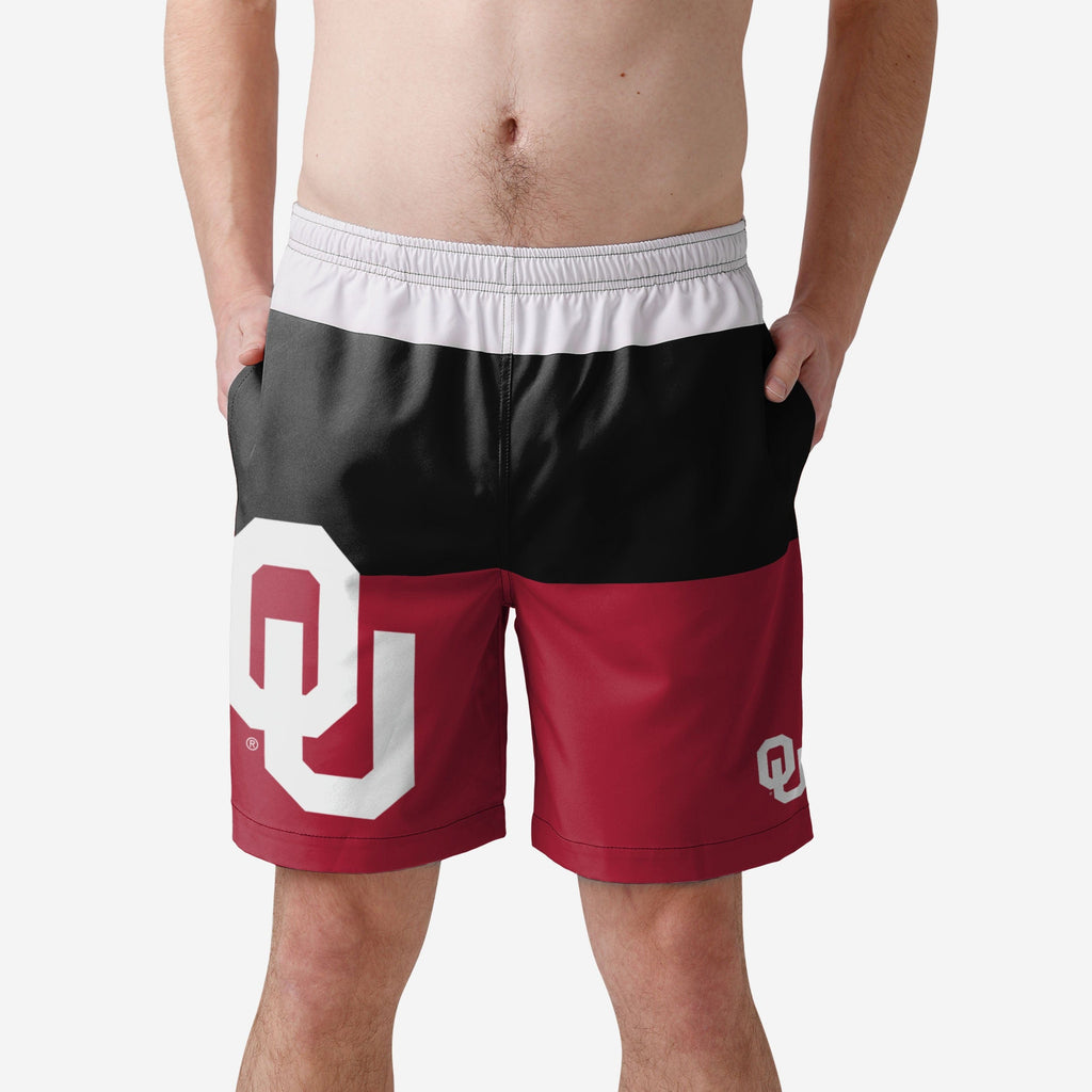 Oklahoma Sooners 3 Stripe Big Logo Swimming Trunks FOCO S - FOCO.com