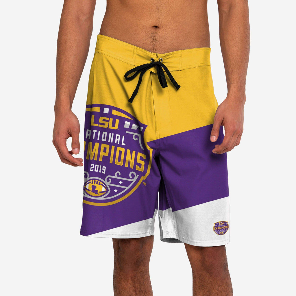 LSU Tigers 2019 Football National Champions Color Dive Boardshorts FOCO S - FOCO.com